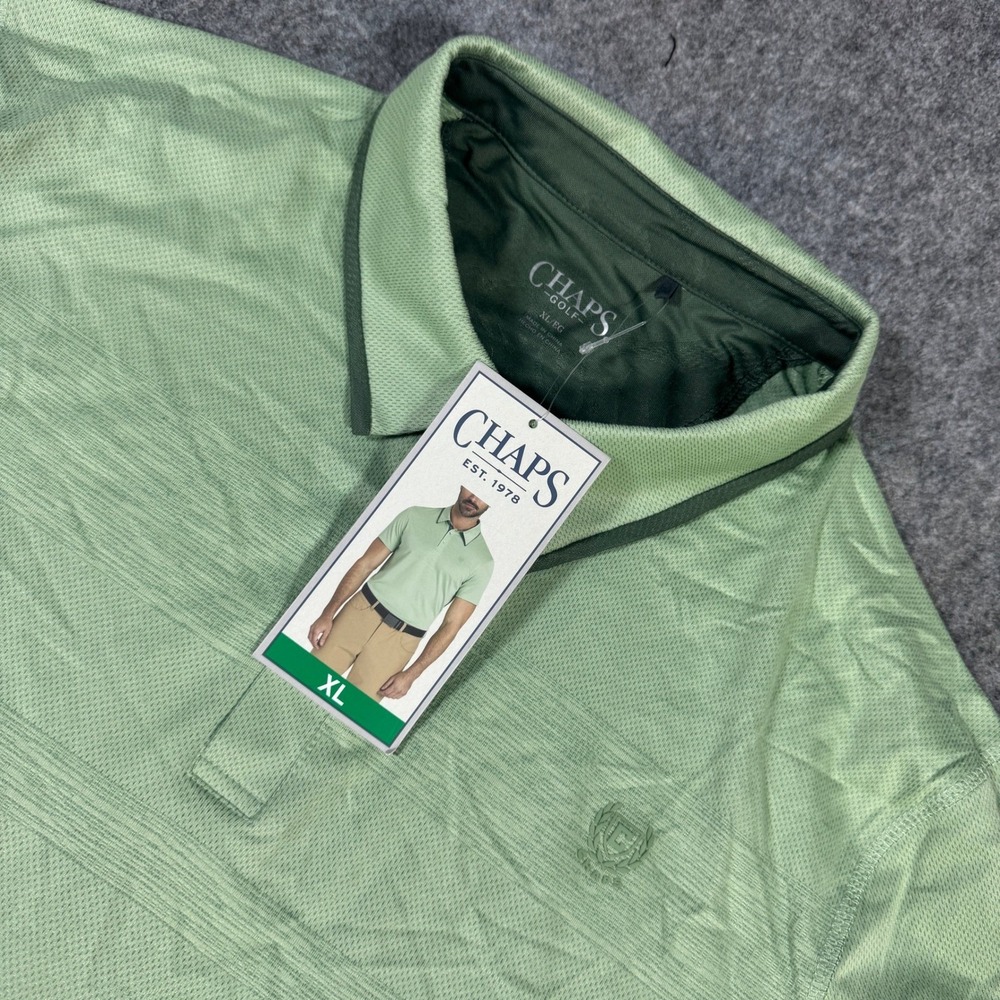Chaps Golf Mens XL Light Green Textured Stripe Performance Polo Shirt NWT